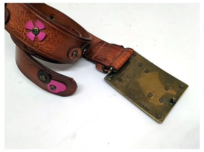 Autre Marque Frankie Morello Ledergürtel Braun mit Blumenmuster - Ansicht 3