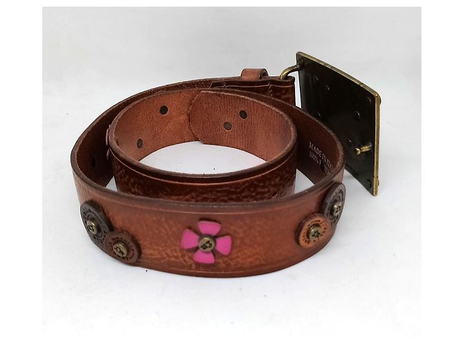 Autre Marque Frankie Morello Ledergürtel Braun mit Blumenmuster - Ansicht 5