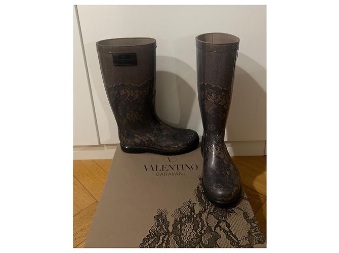 Stivali da pioggia Valentino in gomma rosa con stampa pizzo nero IT 36 - vista 2