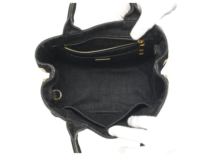 Prada 2-Wege Denim Canapa Tote Bag Schwarz - Ansicht 12