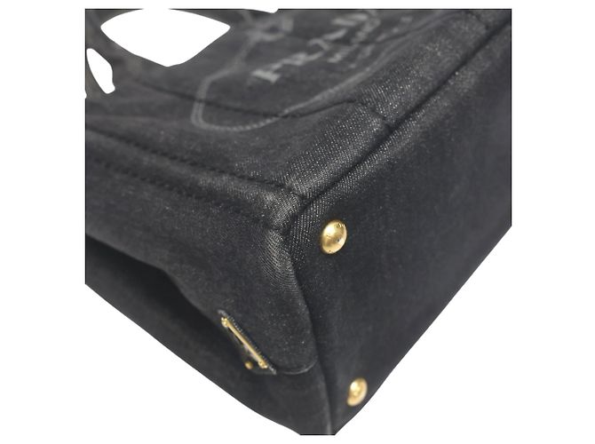 Prada 2-Wege Denim Canapa Tote Bag Schwarz - Ansicht 6