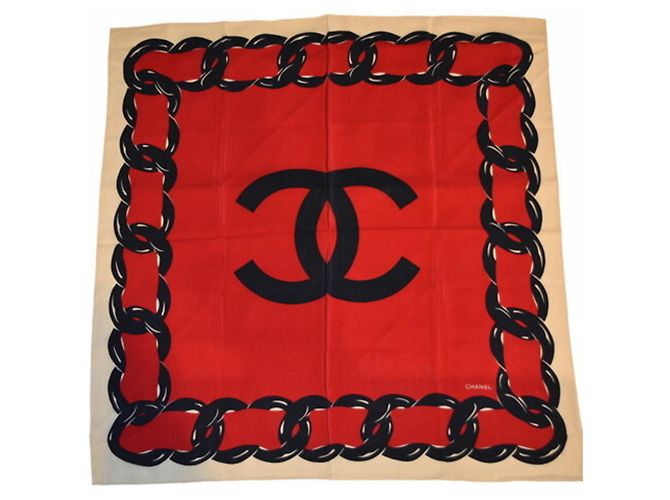 Bufanda de seda Chanel con la marca COCO Blanco Roja Azul marino - vista 2