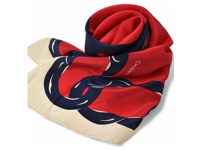 Bufanda de seda Chanel con la marca COCO Blanco Roja Azul marino - vista 3