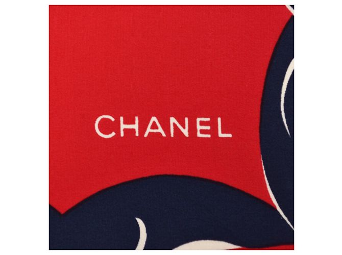 Bufanda de seda Chanel con la marca COCO Blanco Roja Azul marino - vista 4