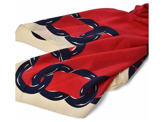 Bufanda de seda Chanel con la marca COCO Blanco Roja Azul marino - vista 7