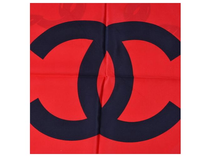 Bufanda de seda Chanel con la marca COCO Blanco Roja Azul marino - vista 8