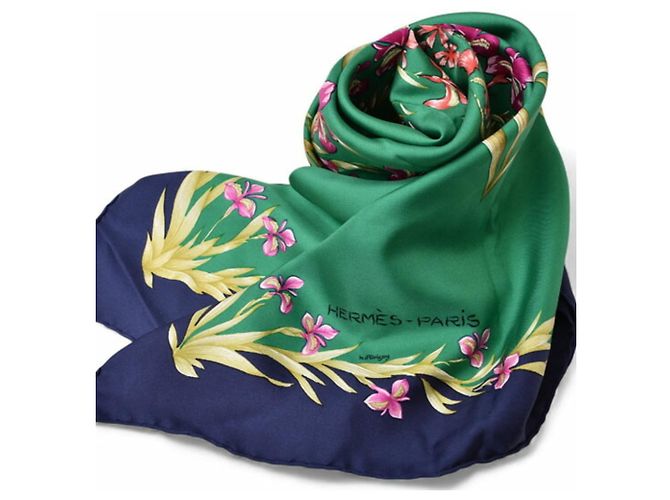 Bufanda Hermès Carré 90 Verde Azul marino - vista 3