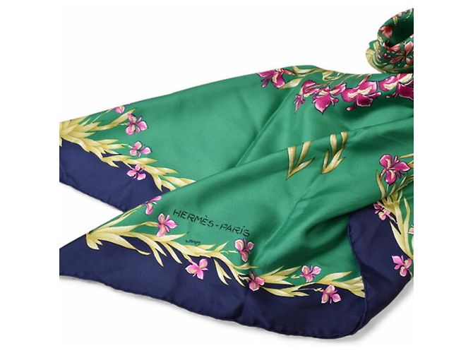 Bufanda Hermès Carré 90 Verde Azul marino - vista 4