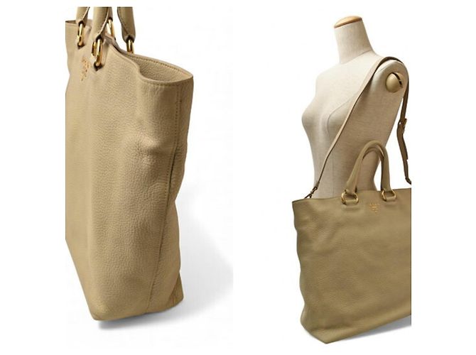 Beige Hirschleder Tote/Schultertasche Prada VIT DAINO - Ansicht 3