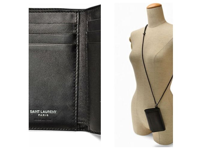 Portafoglio Trifold Saint Laurent in pelle nera Nero - vista 3