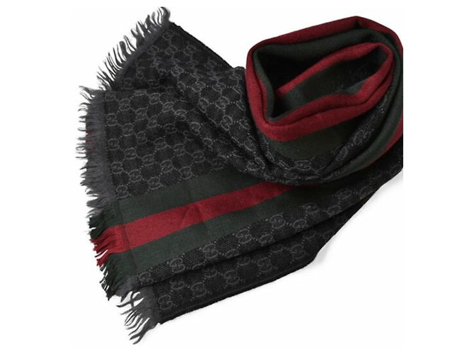 Stola in lana e seta Gucci Marrone Nero - vista 2