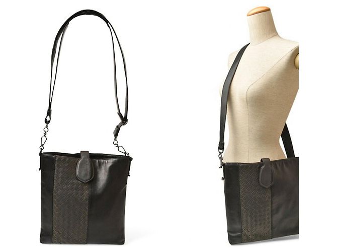 Borsa Messenger VN Intrecciato di Bottega Veneta Marrone Nero - vista 3