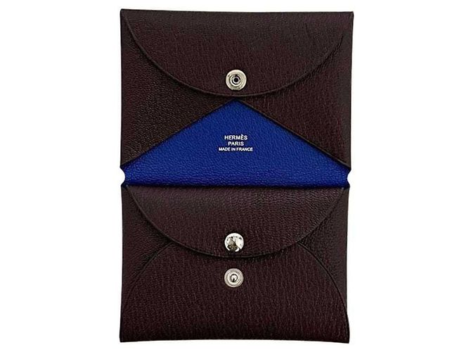Billetera bi-fold Calvi Duo de Hermès Castaño Azul - vista 5