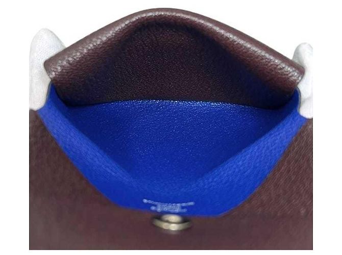 Billetera bi-fold Calvi Duo de Hermès Castaño Azul - vista 7
