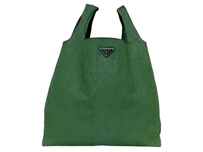 Borsa Eco Tote Prada in pelle verde - vista 2