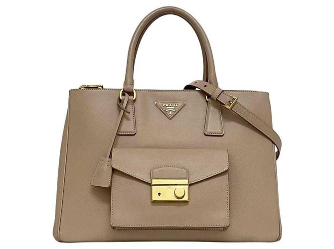 Borsa a mano in pelle Saffiano beige Prada - vista 2