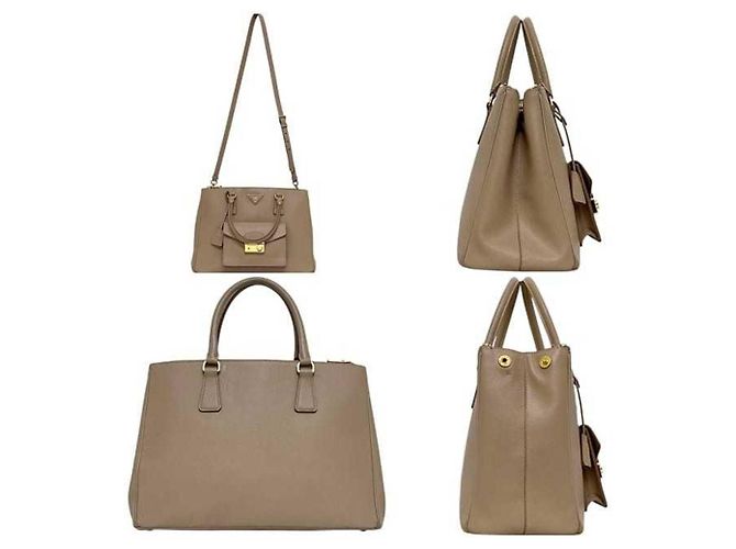 Borsa a mano in pelle Saffiano beige Prada - vista 3