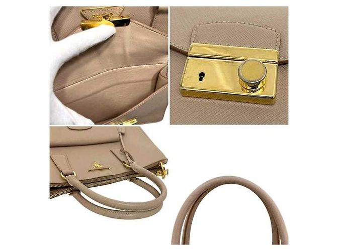 Borsa a mano in pelle Saffiano beige Prada - vista 9