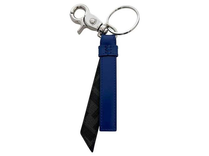 Fendi Zucchino Leder Schlüsselanhänger Braun Schwarz Silber Blau - Ansicht 10