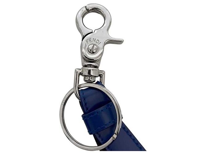 Fendi Zucchino Leder Schlüsselanhänger Braun Schwarz Silber Blau - Ansicht 6
