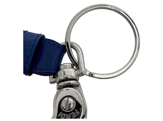 Fendi Zucchino Leder Schlüsselanhänger Braun Schwarz Silber Blau - Ansicht 8