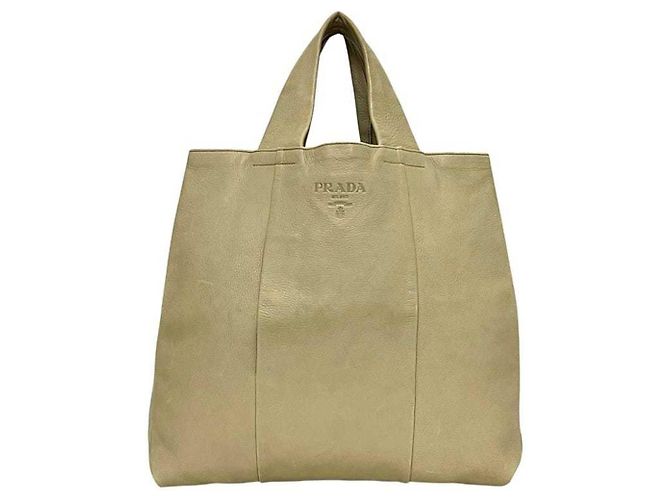 Bolso tote de cuero beige Prada - vista 2