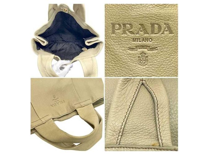 Bolso tote de cuero beige Prada - vista 5