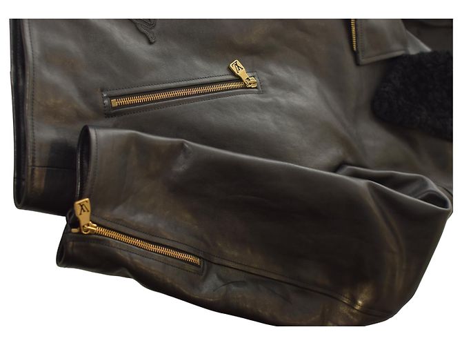 Louis Vuitton 1AGJEO Shearling Collar Evening Black Leather Biker Jacket 5 700€ - view 7