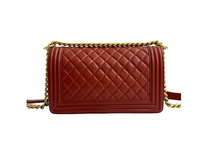 Borsa a spalla in pelle di agnello Chanel Boy con catena Rosso - vista 3