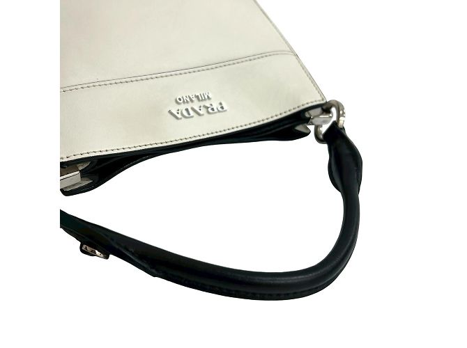 Tote Prada Maggit Logo Leder 2-Wege-Handtasche Schwarz Weiß - Ansicht 4