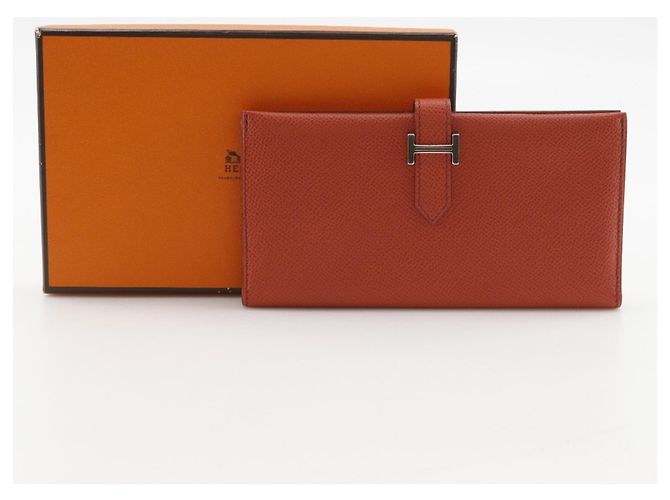 Hermès Bean Lang Wallet aus orangefarbenem Epsom-Leder - Ansicht 14