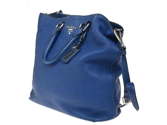 Prada Tote Vintage in Pelle Blu - vista 3