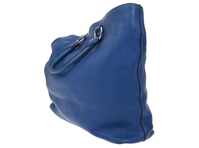 Prada Tote Vintage in Pelle Blu - vista 4
