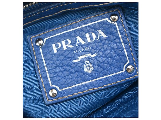 Prada Tote Vintage in Pelle Blu - vista 6
