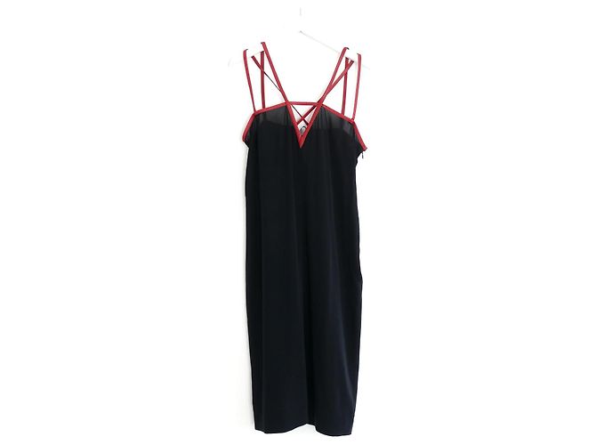 Seidenkleid mit Lederträgern Prada Herbst 2014 Schwarz - Ansicht 2