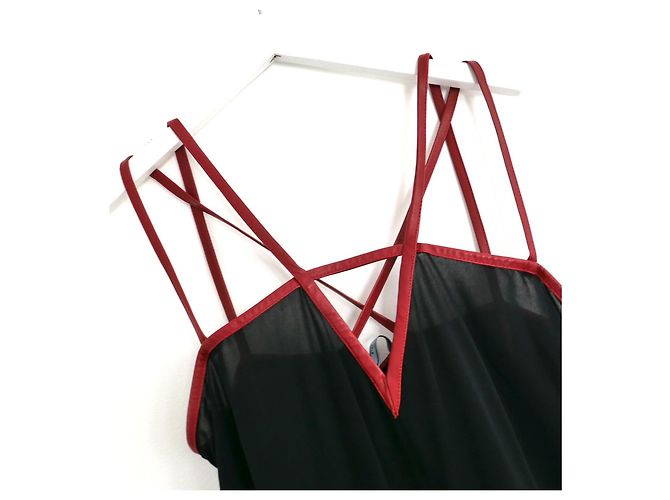 Seidenkleid mit Lederträgern Prada Herbst 2014 Schwarz - Ansicht 3