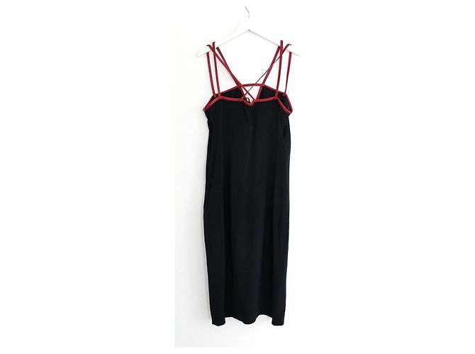 Seidenkleid mit Lederträgern Prada Herbst 2014 Schwarz - Ansicht 4