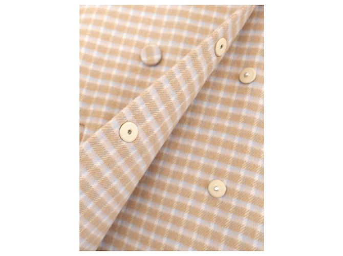 Prada Fall 2015 Checked Wool Coat With Fur Collar Beige - view 3