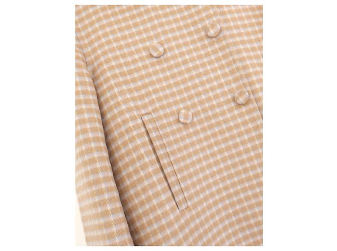 Prada Fall 2015 Checked Wool Coat With Fur Collar Beige - view 4
