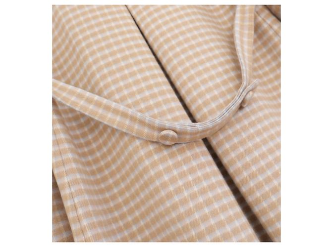 Prada Fall 2015 Checked Wool Coat With Fur Collar Beige - view 6