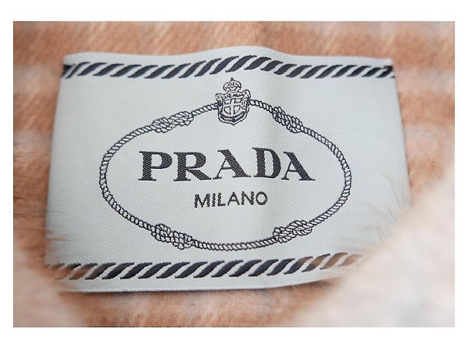 Prada Fall 2015 Checked Wool Coat With Fur Collar Beige - view 7