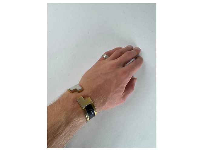 Bracciale in acciaio dorato e nero con stampa coccodrillo vintage Loewe Madrid D'oro - vista 10