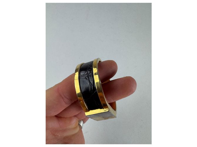 Bracciale in acciaio dorato e nero con stampa coccodrillo vintage Loewe Madrid D'oro - vista 3