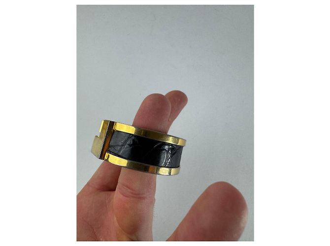 Bracciale in acciaio dorato e nero con stampa coccodrillo vintage Loewe Madrid D'oro - vista 6