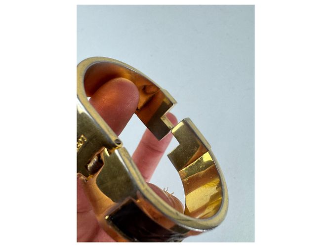 Bracciale in acciaio dorato e nero con stampa coccodrillo vintage Loewe Madrid D'oro - vista 8
