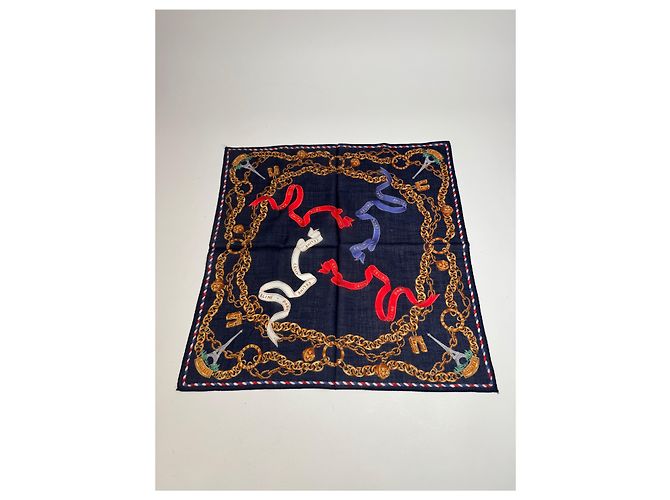 Céline Sciarpa Vintage Celine Paris Blu Navy Oro - vista 5