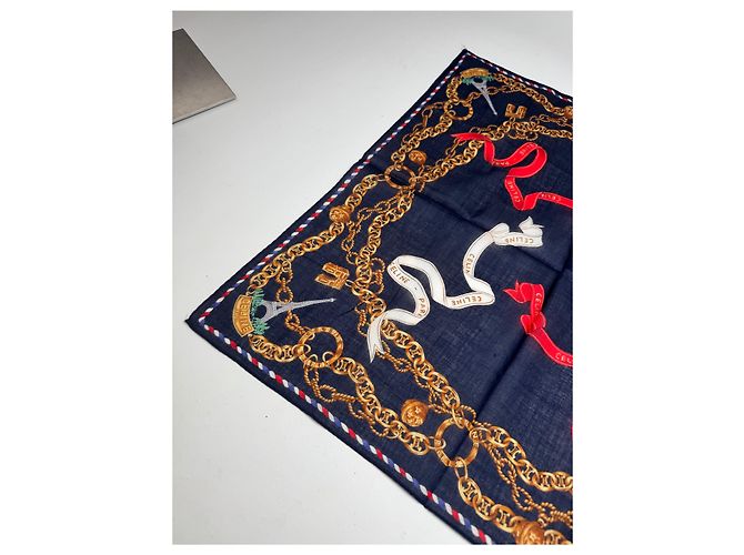 Céline Sciarpa Vintage Celine Paris Blu Navy Oro - vista 6