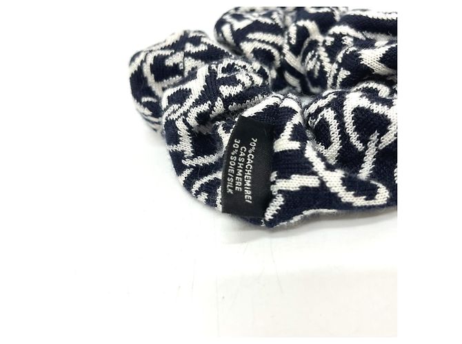 Hermès HERMES Claudia Chaine d'Ancre Scrunchie in Cashmere Nero Bianco - vista 4
