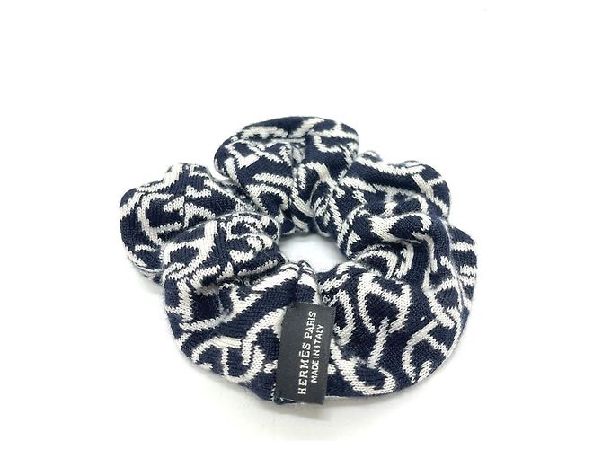 Hermès HERMES Claudia Chaine d'Ancre Scrunchie in Cashmere Nero Bianco - vista 5