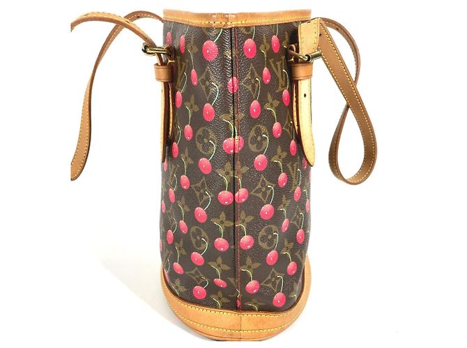 Borsa a Spalla Louis Vuitton Monogram Cherry Bucket PM Marrone Rosso Monogramma - vista 9